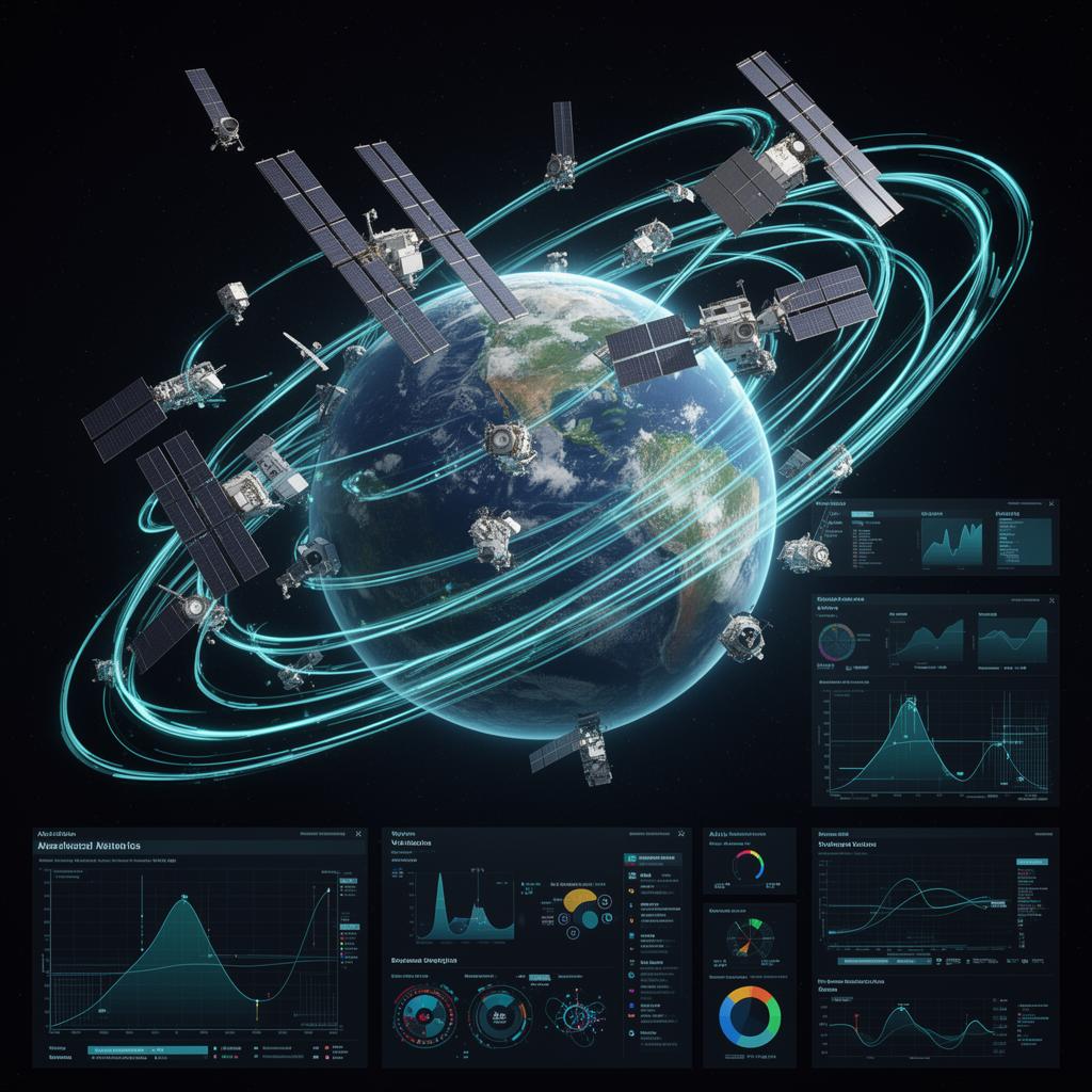 Constellation de satellites surveillant le trafic orbital autour de la Terre